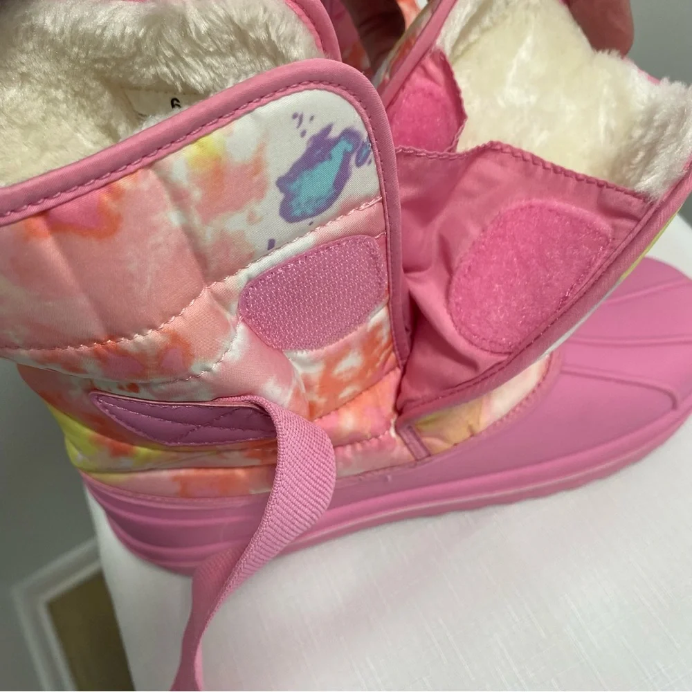 Girls’ Sherbet Rainbow Pink Winter Snow Boots - Like New - Size 6